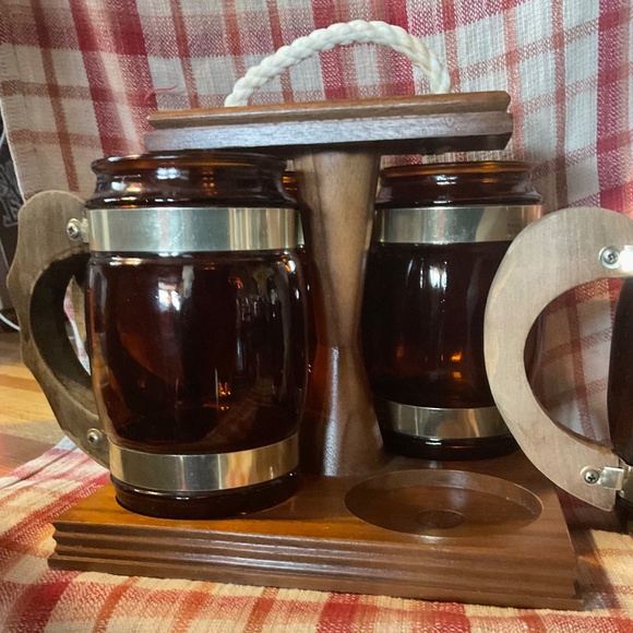 MADE IN CANADA VINTAGE GLASS MUG SET WITH WOODEN CARRY - Picture 13 of 13